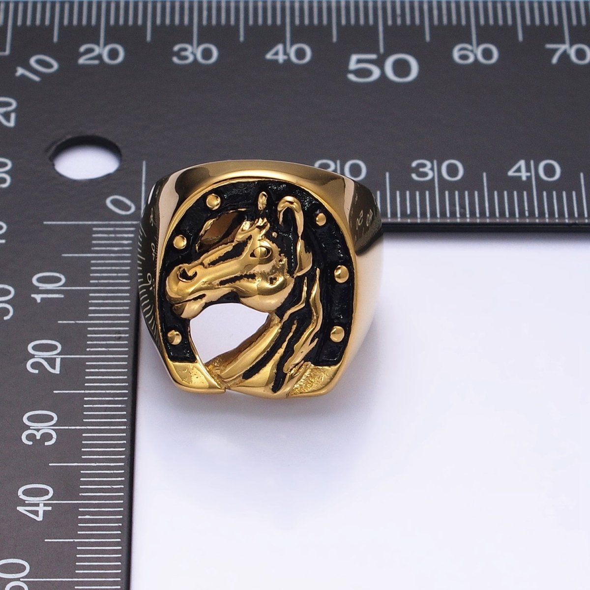 Stainless Steel Lucky Horse Shoe Animal Oval Signet Ring in Gold & Silver | O-1958 O-1959 O-1960 O-1961