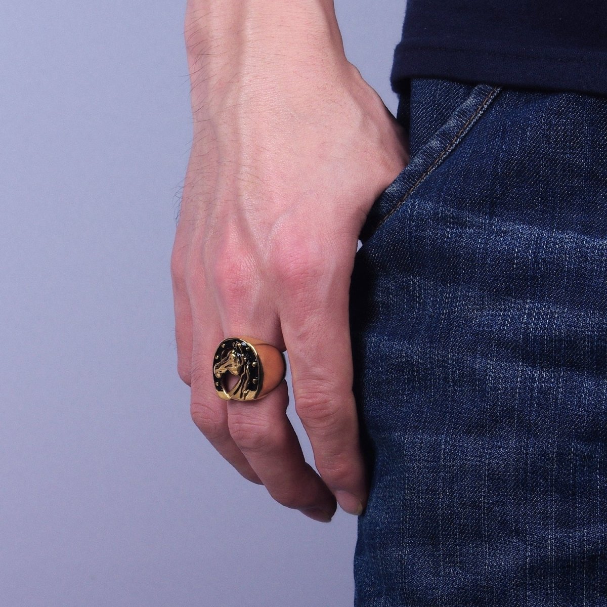 Stainless Steel Lucky Horse Shoe Animal Oval Signet Ring in Gold & Silver | O-1958 O-1959 O-1960 O-1961