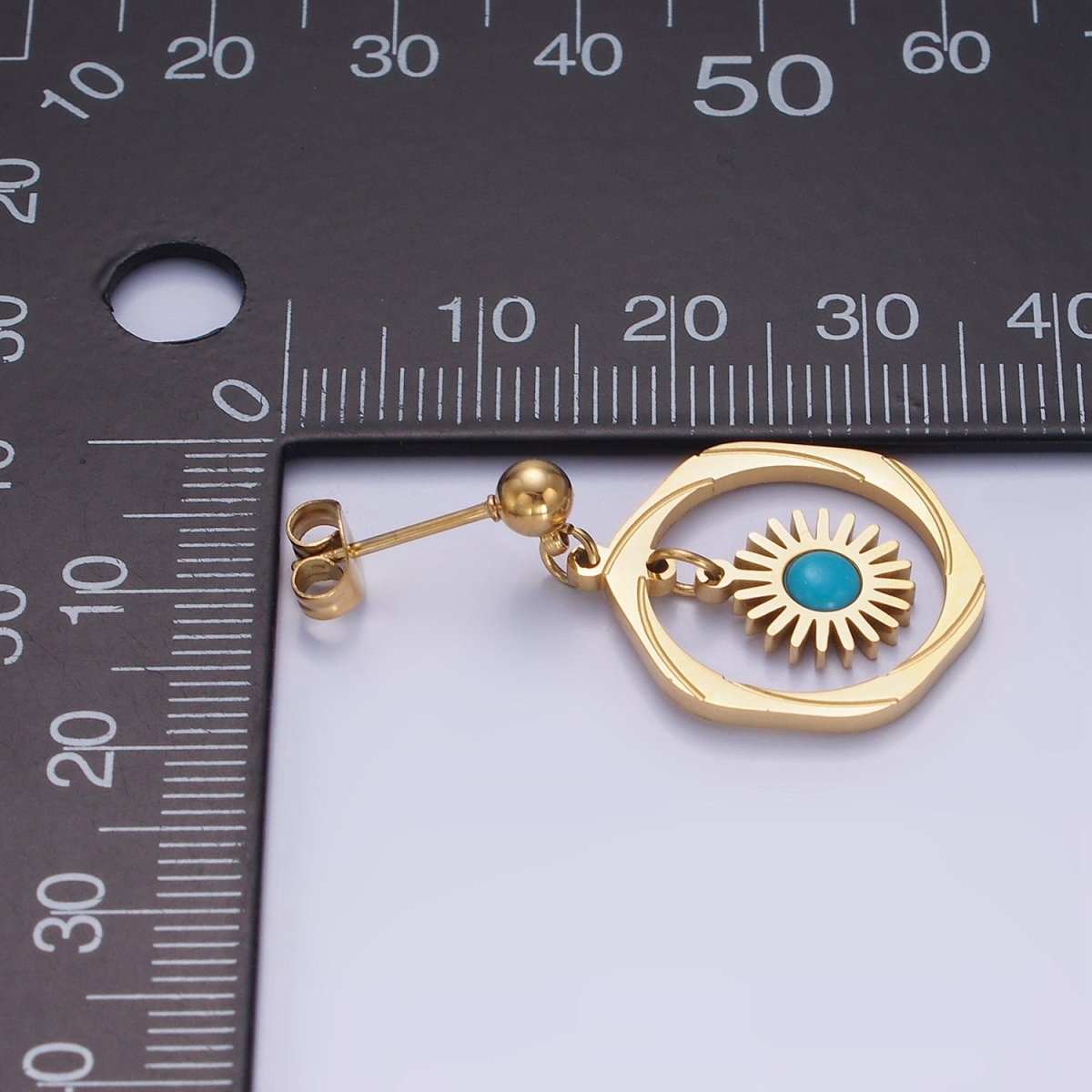 Stainless Steel Malachite, Turquoise Round Open Circular Lined Drop Stud Earrings | AE469 AE470