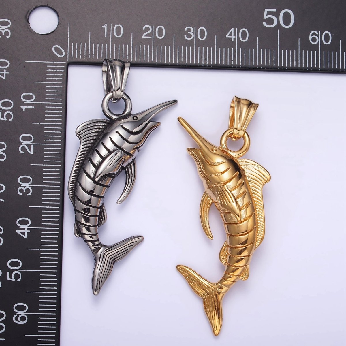 Stainless Steel Marlin Fish Charms Pendant in Gold & Silver | P1441