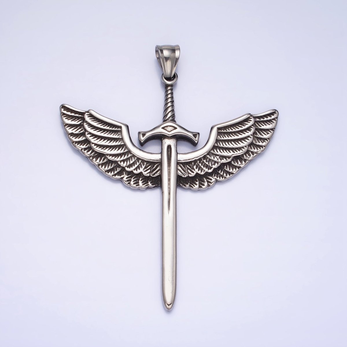 Stainless Steel Medieval Winged Sword Guardian Archangel Michael Pendant in Silver & Gold | P-1137