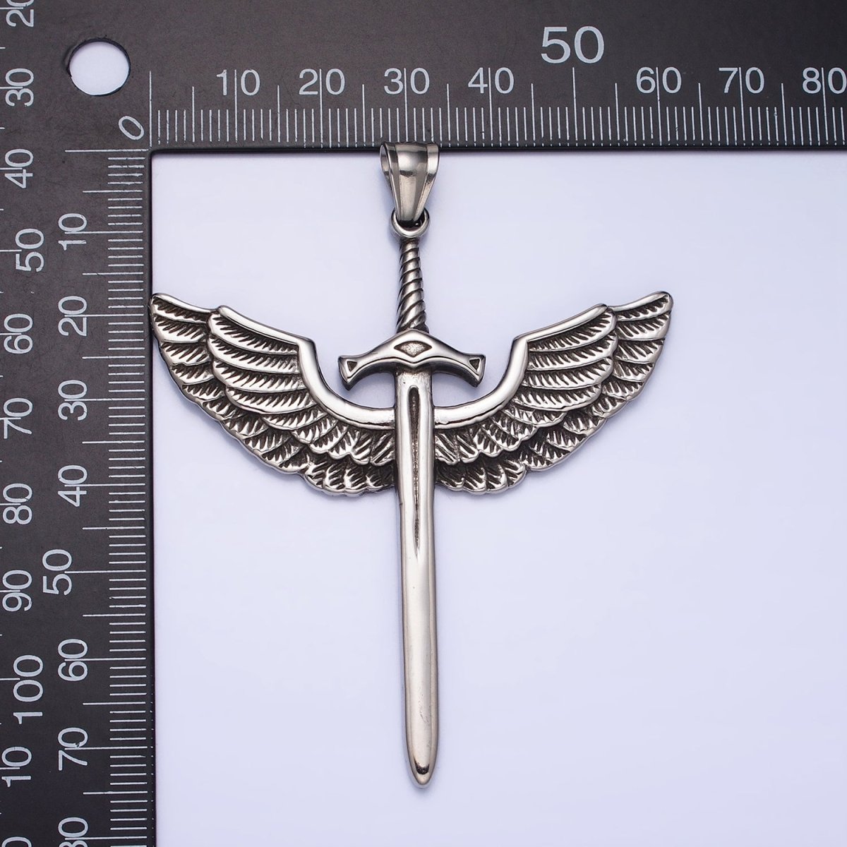 Stainless Steel Medieval Winged Sword Guardian Archangel Michael Pendant in Silver & Gold | P-1137