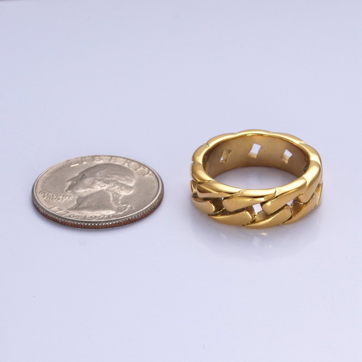 Stainless Steel Men's Flat Curb Chain Link Ring in Silver & Gold | O-1845 O-1846 O-1847 O-1848