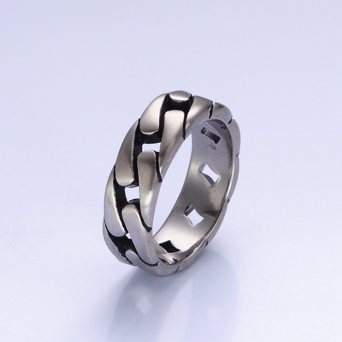 Stainless Steel Men's Flat Curb Chain Link Ring in Silver & Gold | O-1845 O-1846 O-1847 O-1848