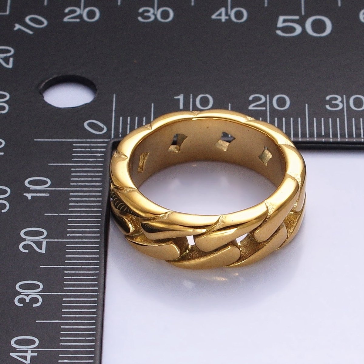 Stainless Steel Men's Flat Curb Chain Link Ring in Silver & Gold | O-1845 O-1846 O-1847 O-1848