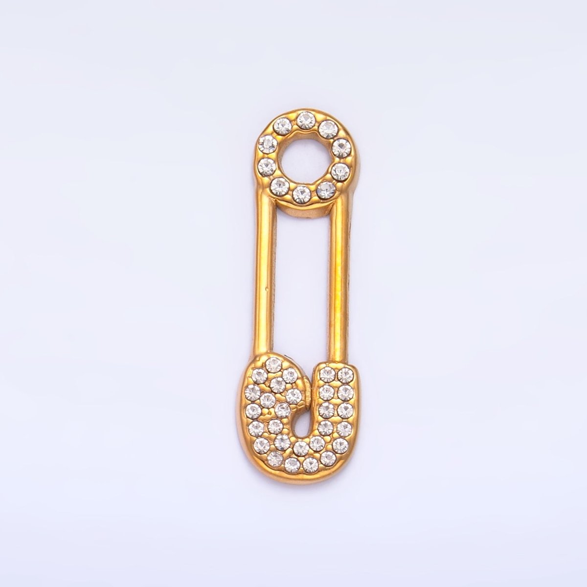 Stainless Steel Micro Paved CZ Safety Pin Charm | P1387 - DLUXCA