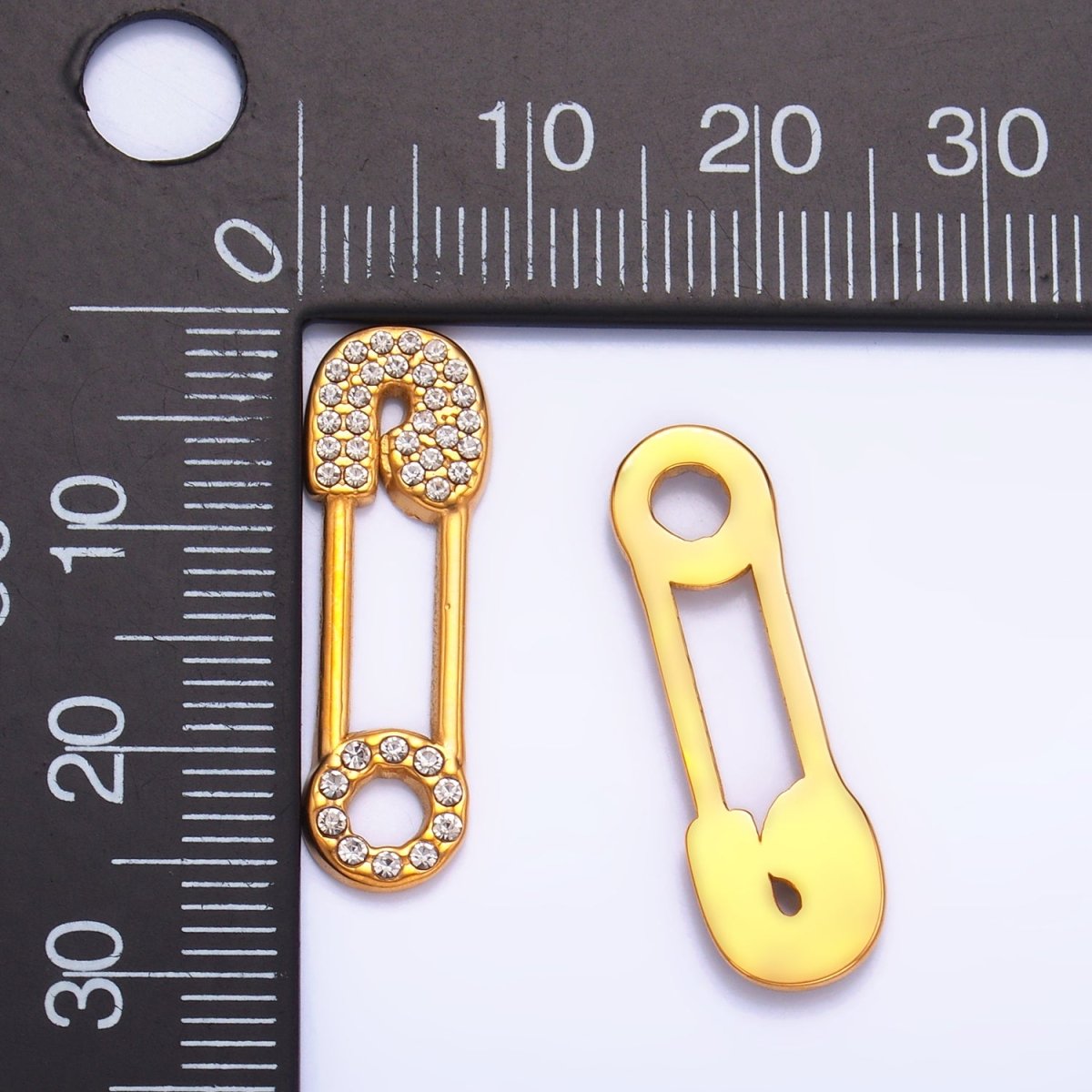 Stainless Steel Micro Paved CZ Safety Pin Charm | P1387 - DLUXCA
