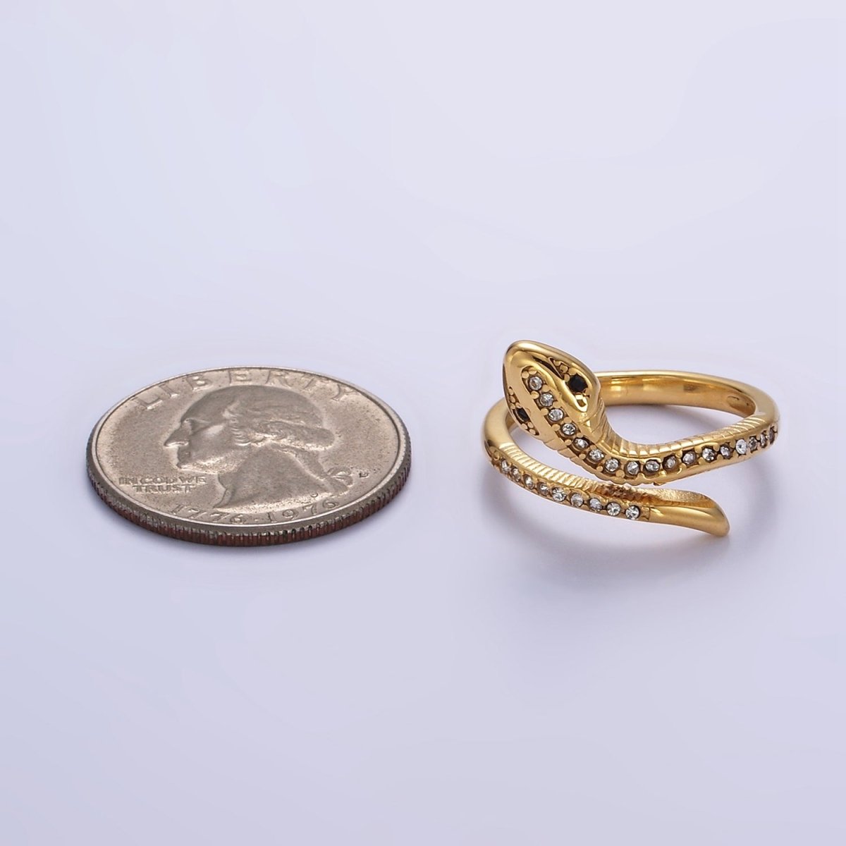 Stainless Steel Micro Paved CZ Serpent Snake Wrap Ring | U044 U045