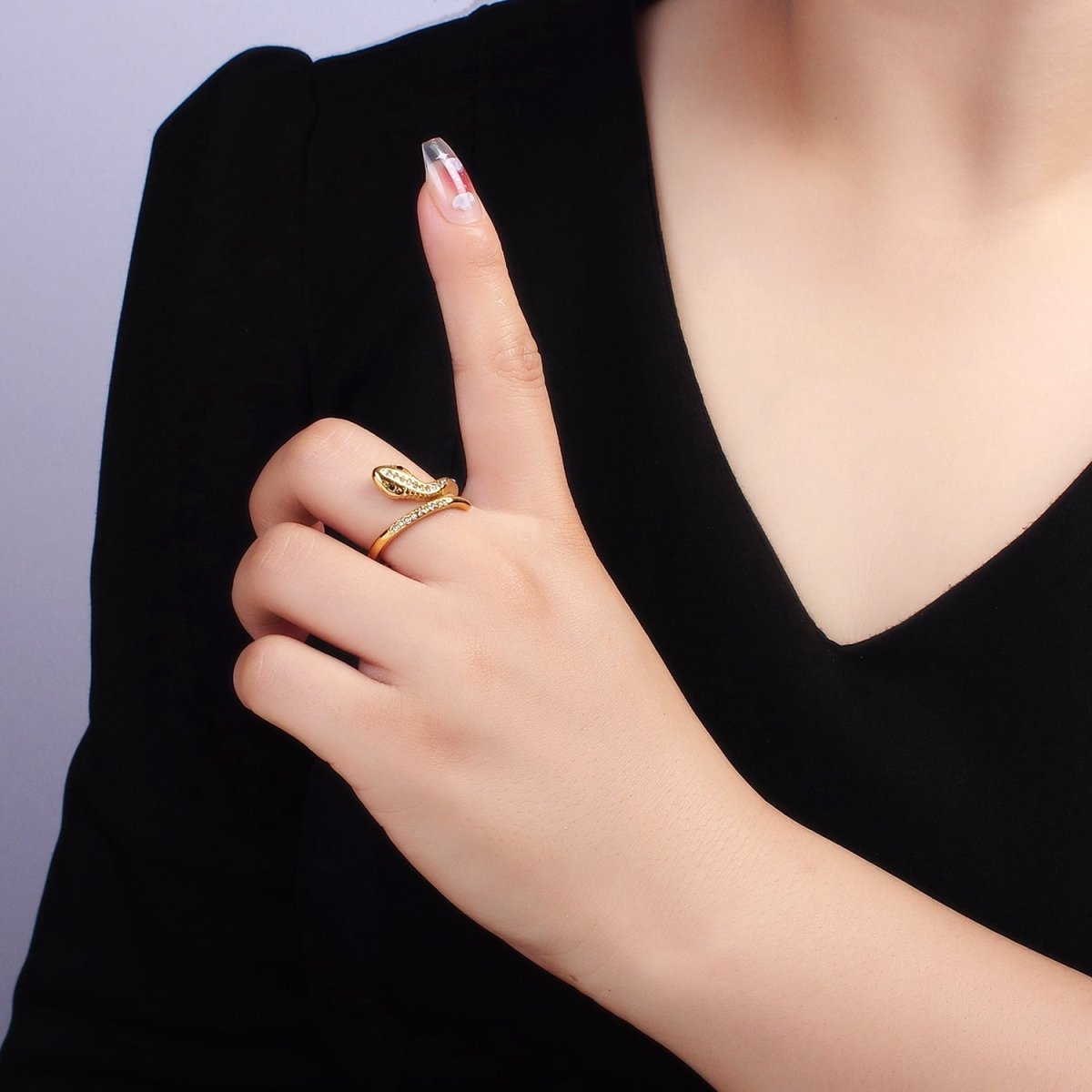 Stainless Steel Micro Paved CZ Serpent Snake Wrap Ring | U044 U045