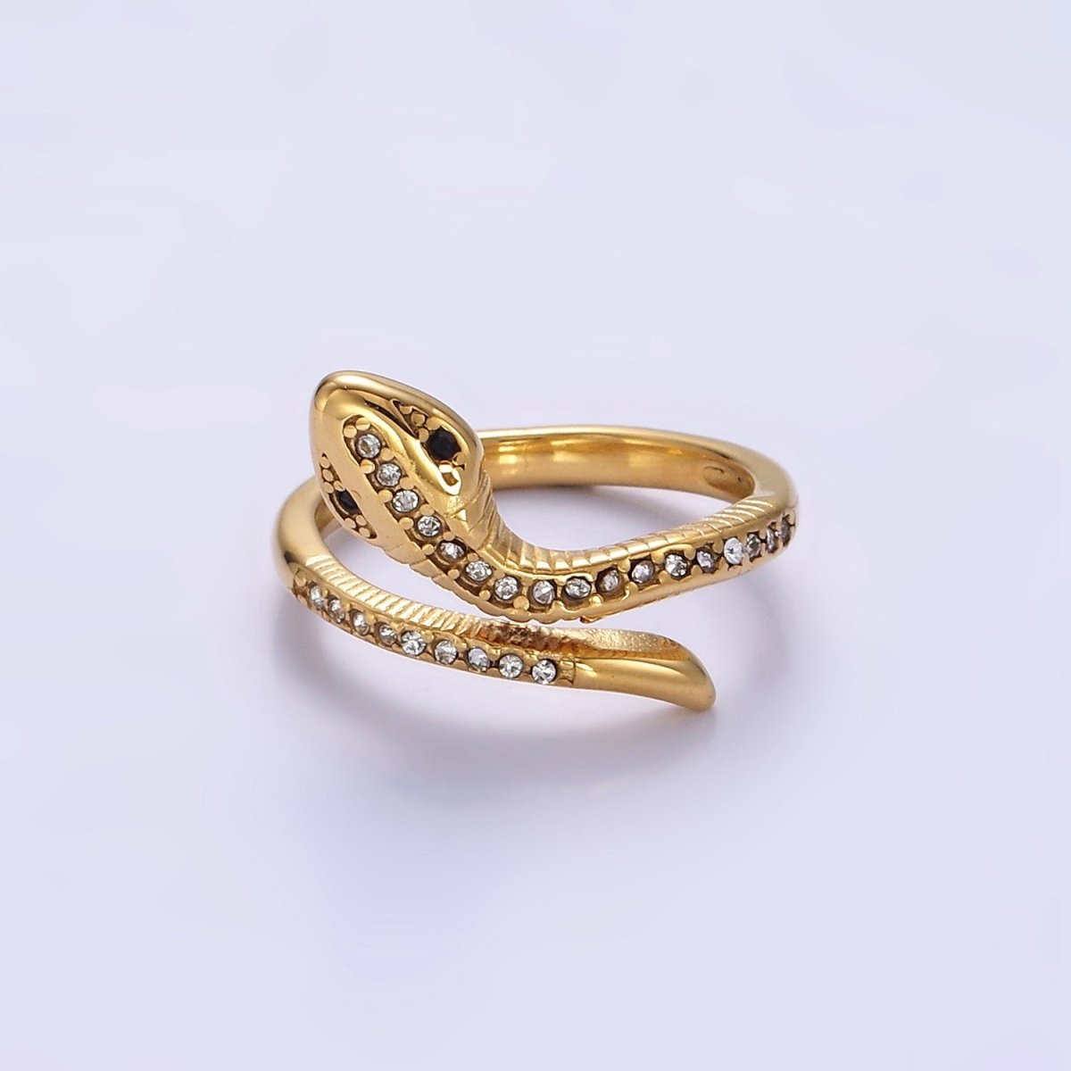 Stainless Steel Micro Paved CZ Serpent Snake Wrap Ring | U044 U045