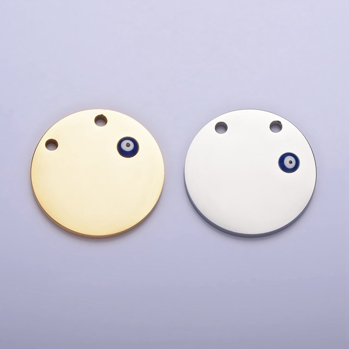 Stainless Steel Mini Evil Eye Round Disc Charm in Gold & Silver | P885