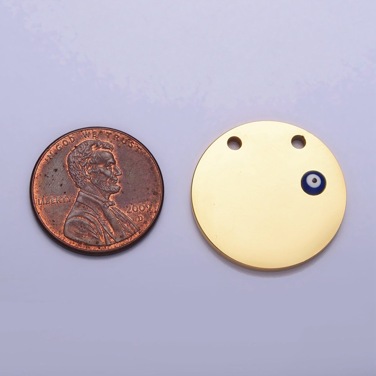 Stainless Steel Mini Evil Eye Round Disc Charm in Gold & Silver | P885