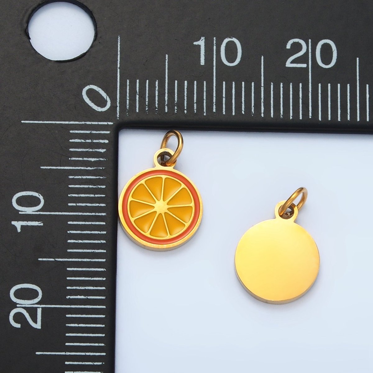 Stainless Steel Mini Orange Fruit Enamel Round Charm | P679 - DLUXCA