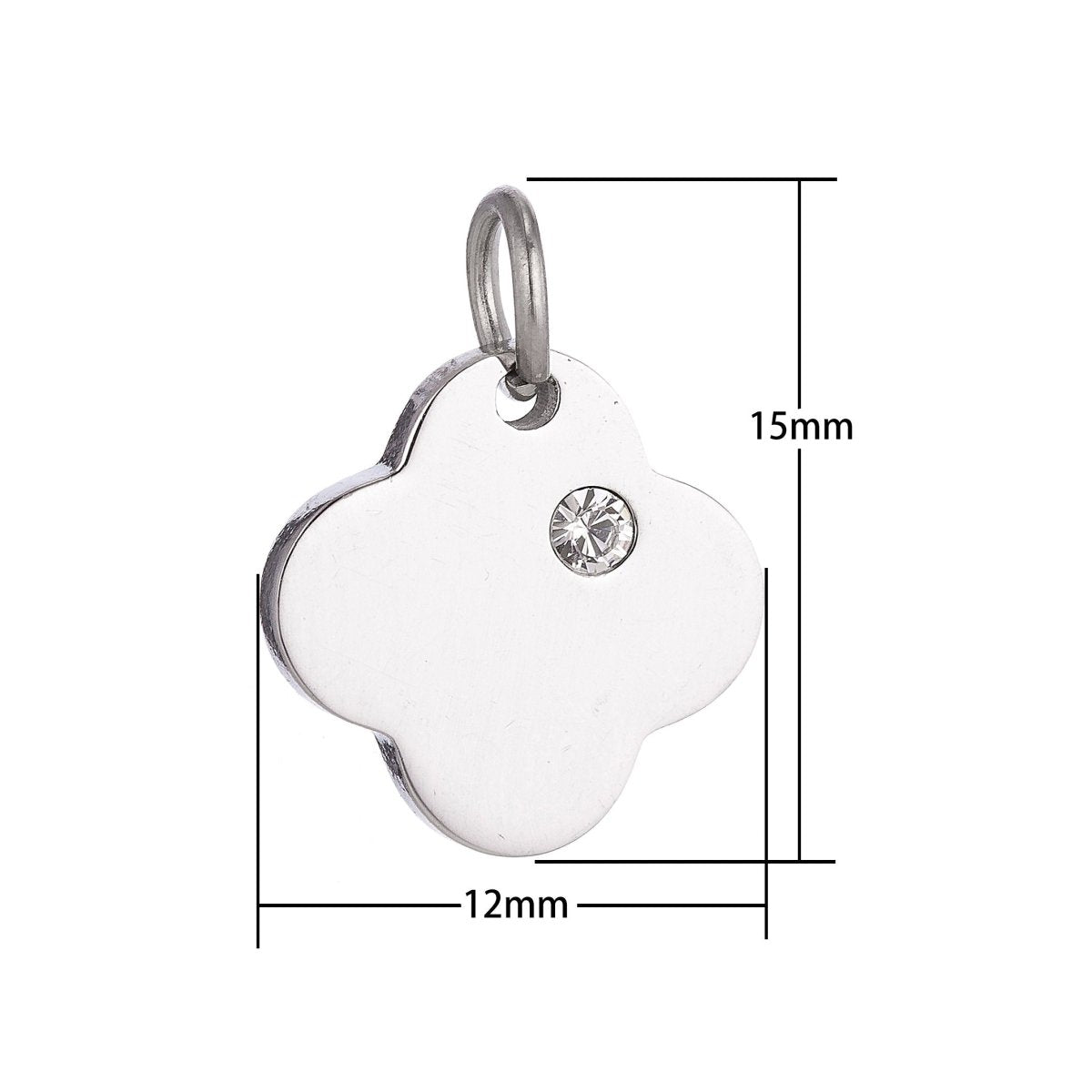 Stainless Steel Minimalist Charming Four Petals Flower Cubic Zirconia Bracelet Charm Necklace Pendant Findings for Jewelry Making E-627 - DLUXCA
