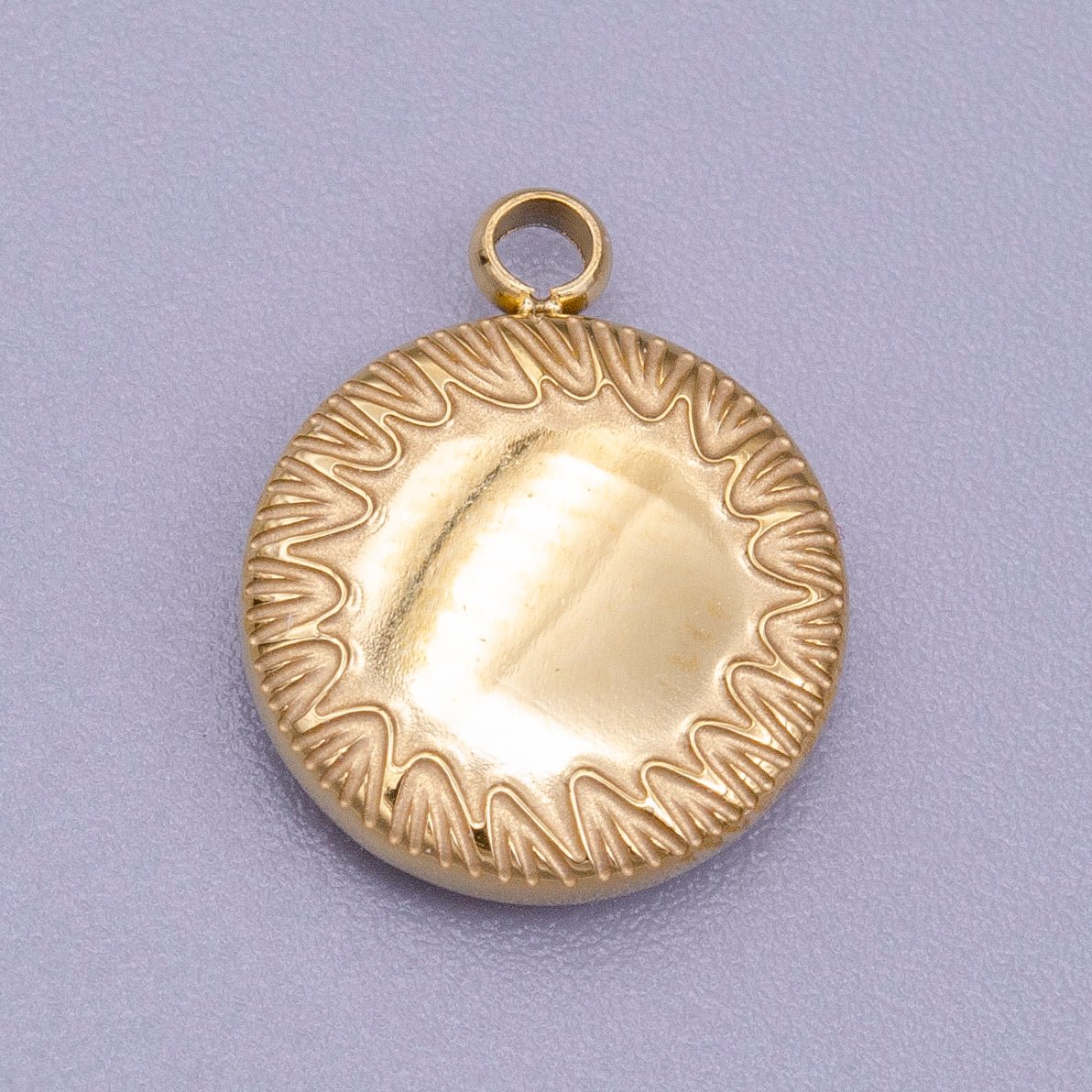 Stainless Steel Minimalist Round Line-Engraved Charm in Gold & Silver | P-911