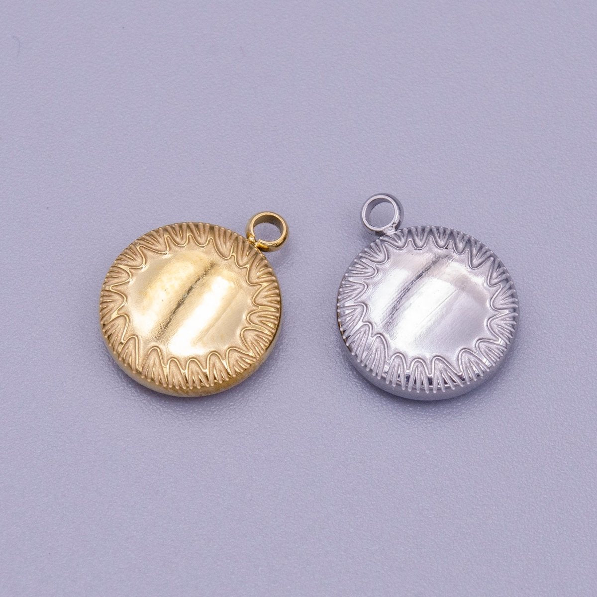 Stainless Steel Minimalist Round Line-Engraved Charm in Gold & Silver | P-911