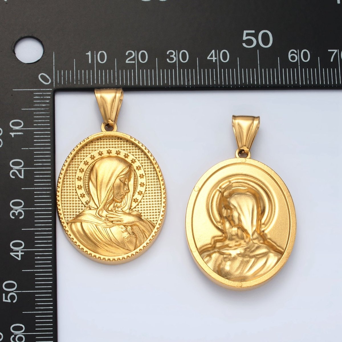 Stainless Steel Miraculous Lady Guadalupe Mary Stars Textured Oval Pendant | P1470 - DLUXCA