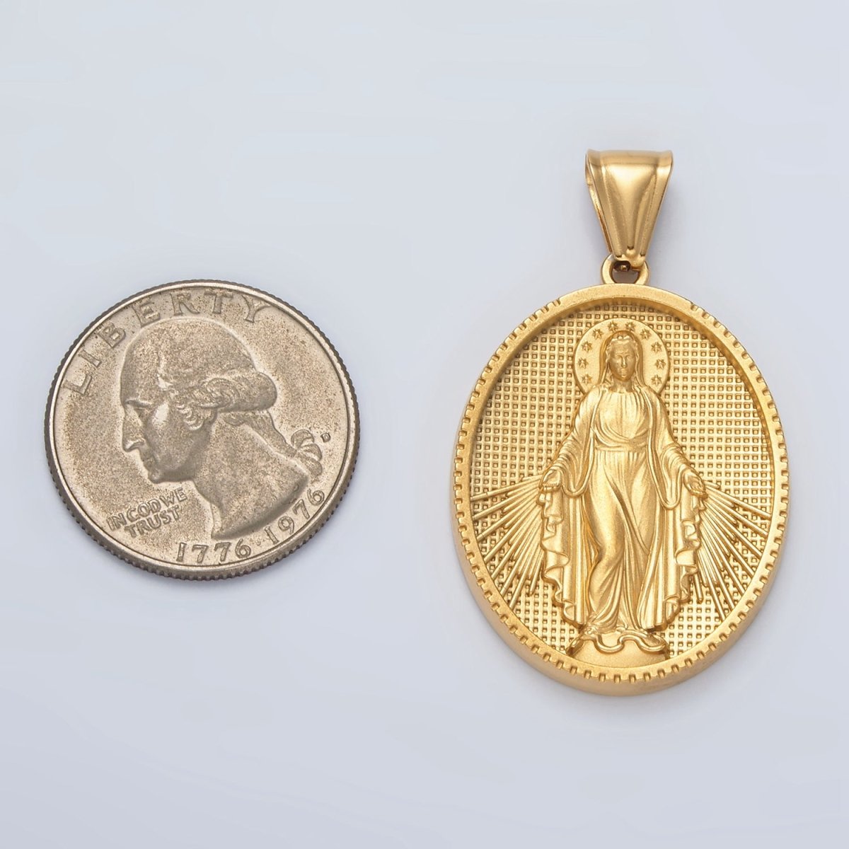 Stainless Steel Miraculous Mary Guadalupe Religious Figure Oval Pendant | P1472 - DLUXCA