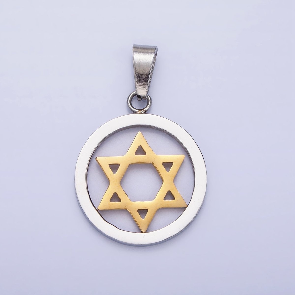 Stainless Steel Mixed Metal Jewish Star of David Open Pendant | P1418