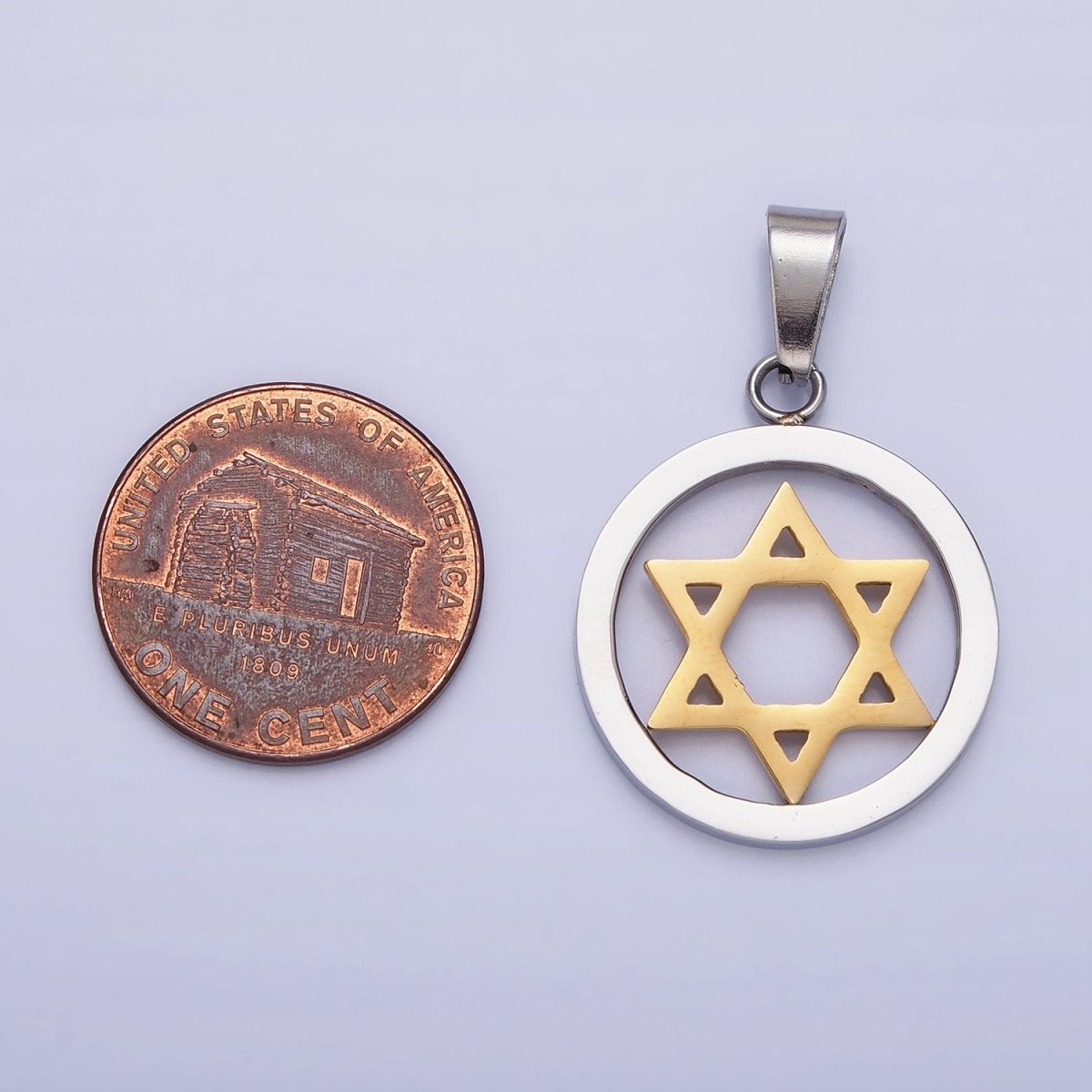 Stainless Steel Mixed Metal Jewish Star of David Open Pendant | P1418