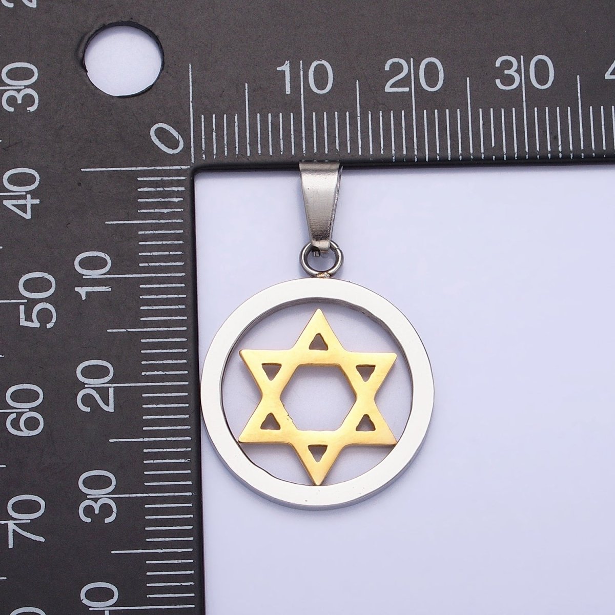 Stainless Steel Mixed Metal Jewish Star of David Open Pendant | P1418