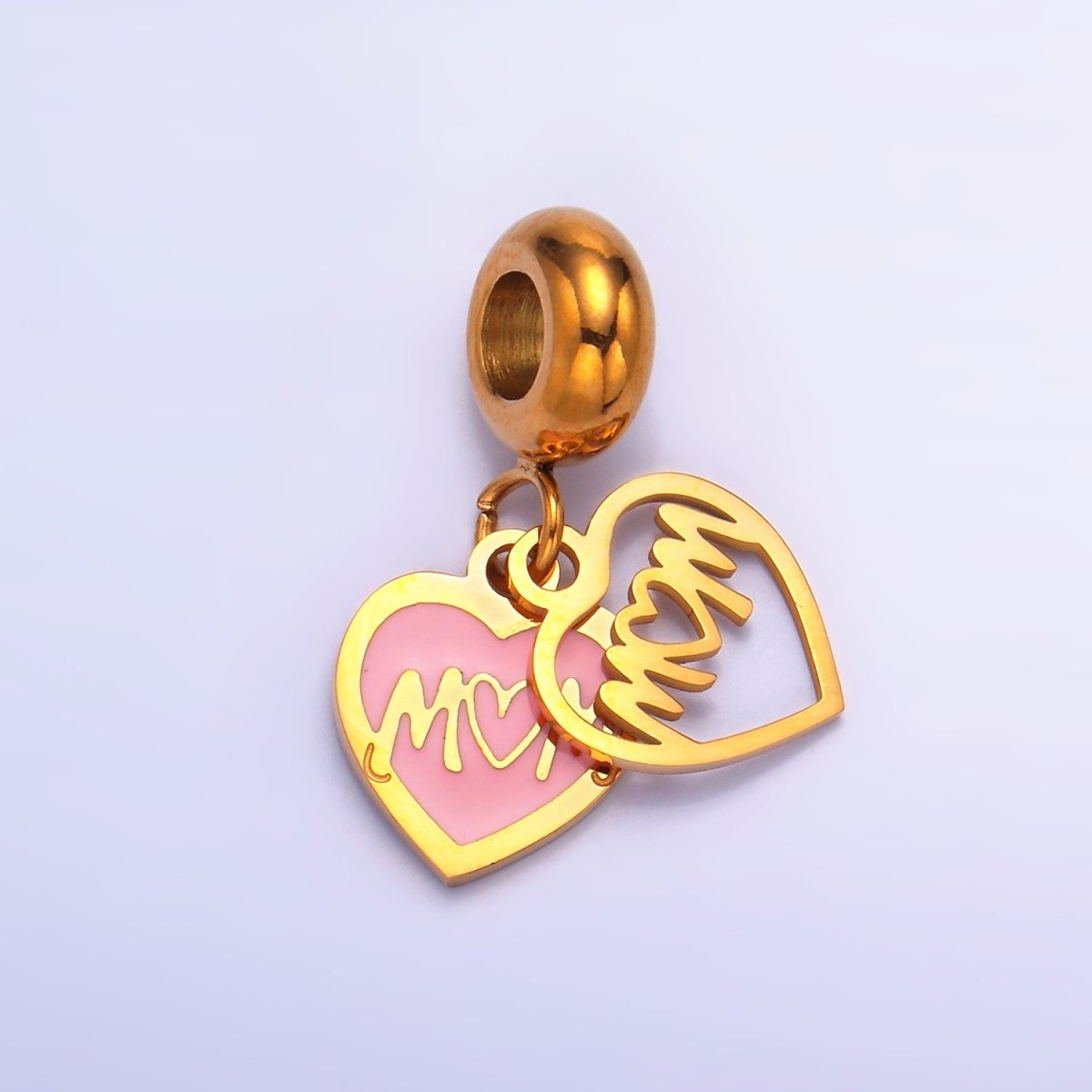 Stainless Steel "MOM" Script Double Enamel Rhondelle Drop Pendant | P752 - DLUXCA