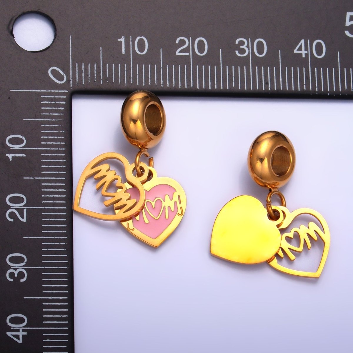 Stainless Steel "MOM" Script Double Enamel Rhondelle Drop Pendant | P752 - DLUXCA