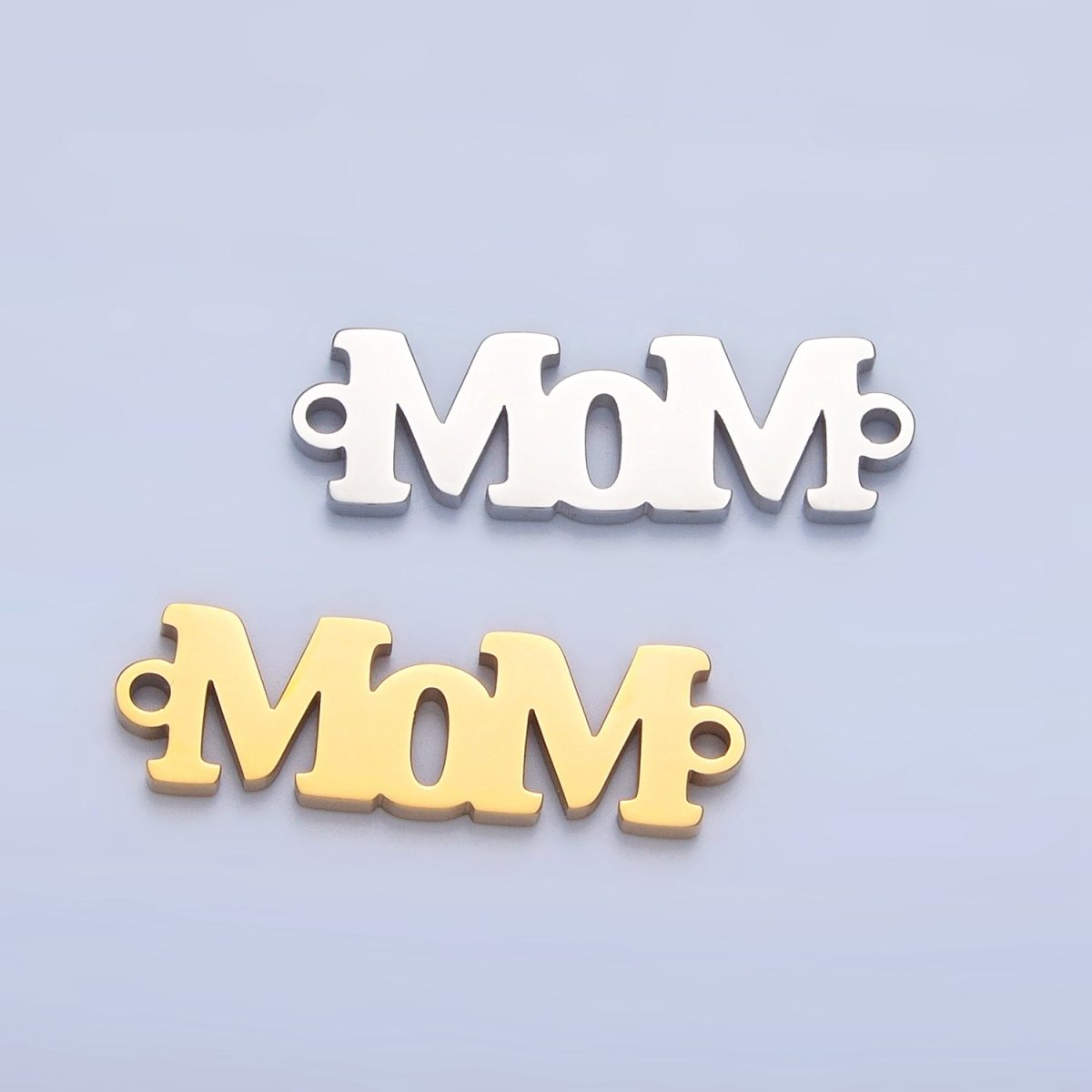Stainless Steel "MOM" Script Minimalist Connector in Gold & Silver | F261
