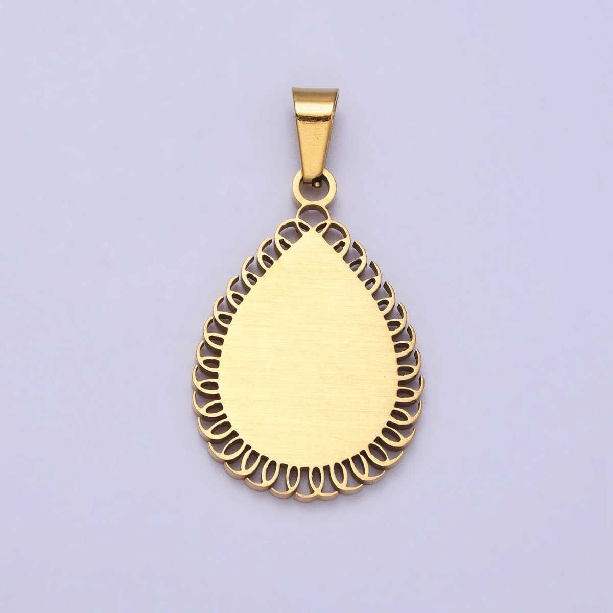 Stainless Steel Mother Mary Lady Guadalupe Engraved Teardrop Pendant in Gold & Silver J-640 J-641