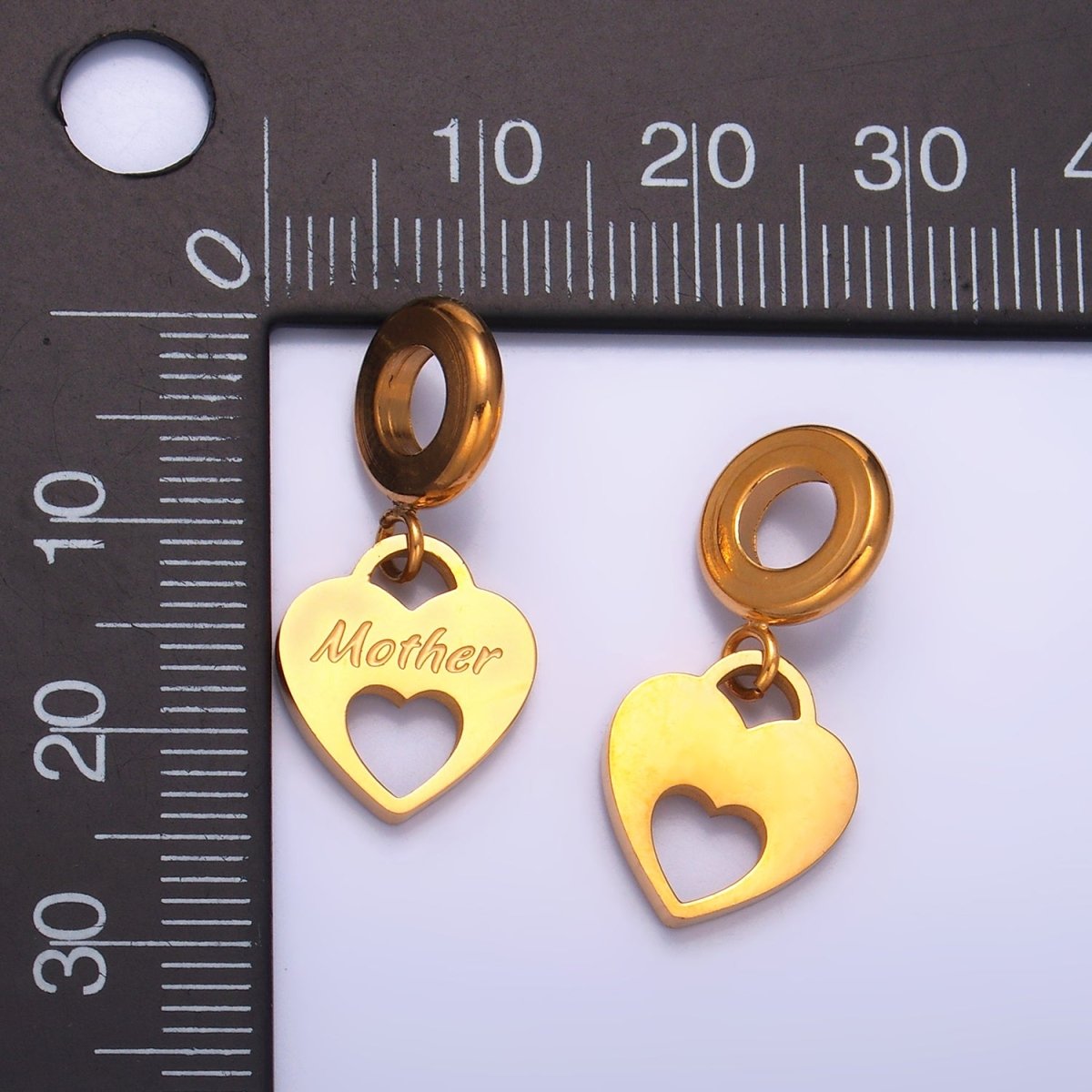 Stainless Steel "Mother" Script Open Heart Padlock Rhondelle Drop Pendant | P1436 - DLUXCA
