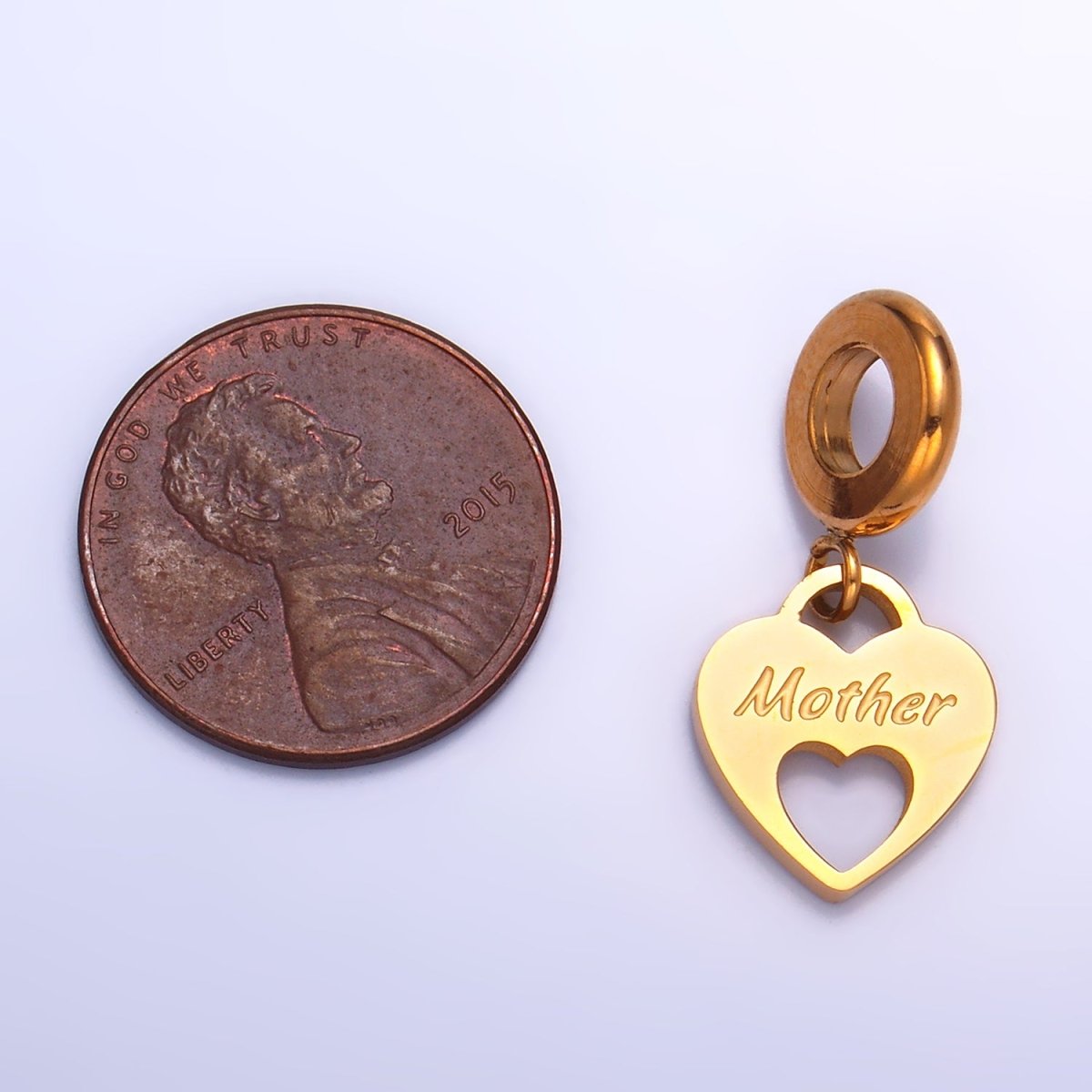 Stainless Steel "Mother" Script Open Heart Padlock Rhondelle Drop Pendant | P1436 - DLUXCA