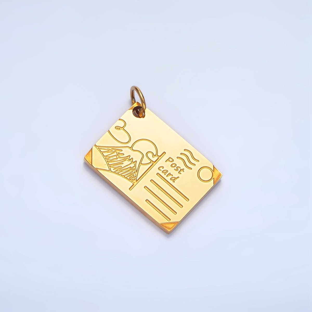 Stainless Steel Mount Fuji Japan Engraved Post Card Charm in Gold & Silver | P1248