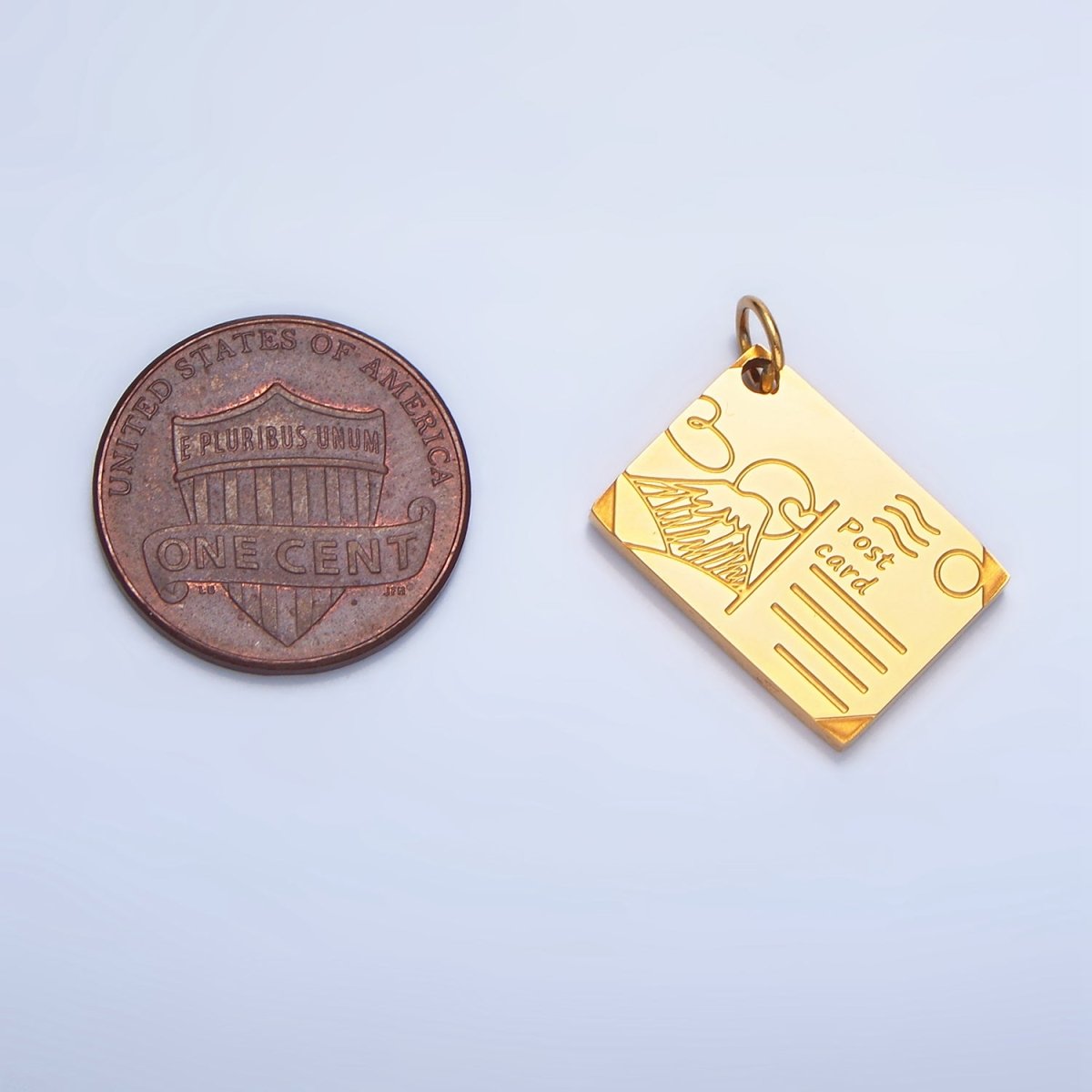 Stainless Steel Mount Fuji Japan Engraved Post Card Charm in Gold & Silver | P1248