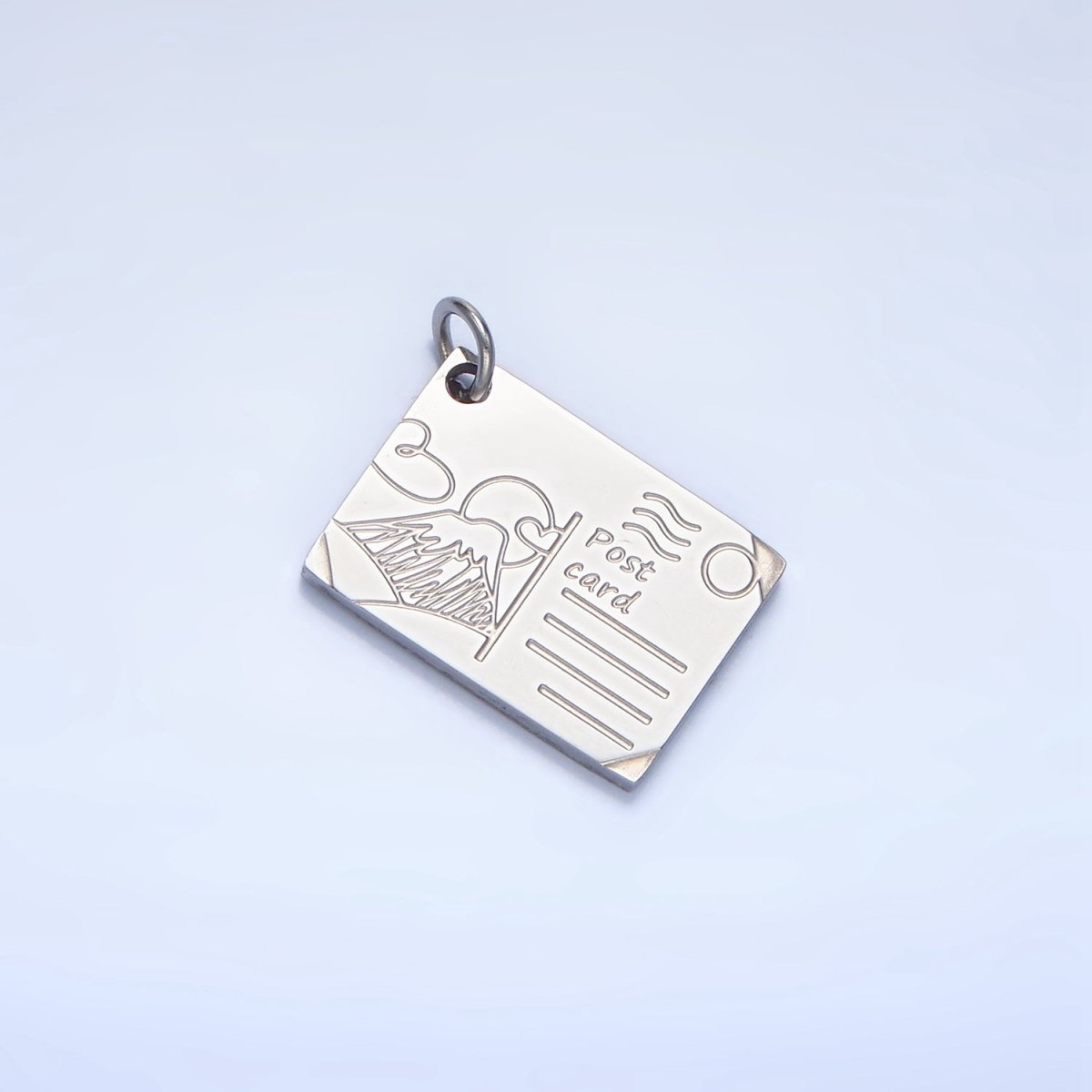 Stainless Steel Mount Fuji Japan Engraved Post Card Charm in Gold & Silver | P1248