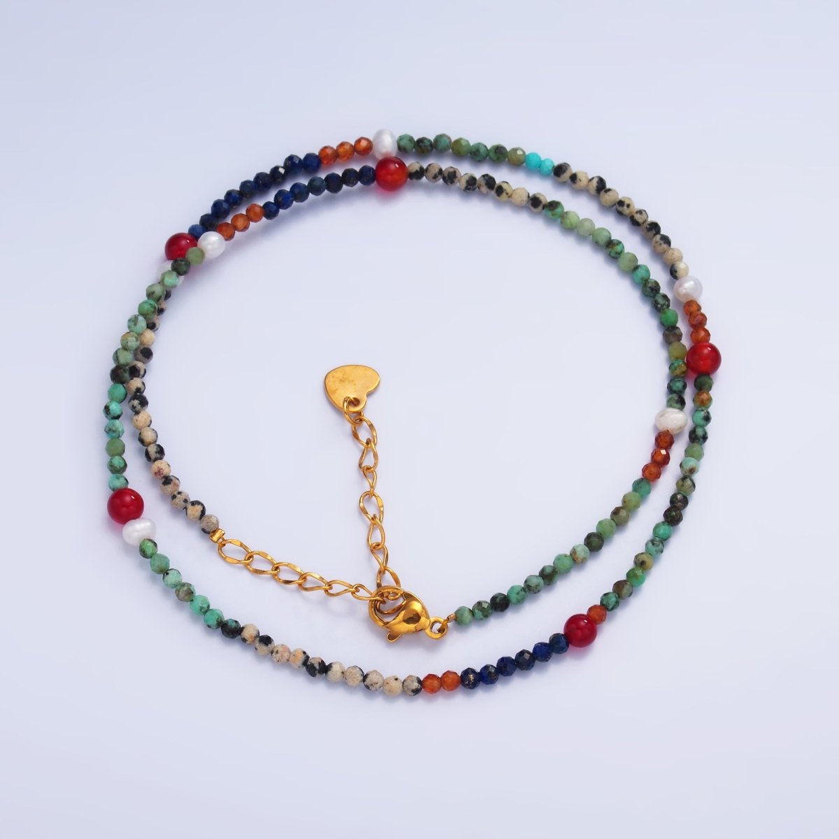 Stainless Steel Multi - Natural Gemstone 16 Inch Choker Necklace | WA - 3104 - DLUXCA