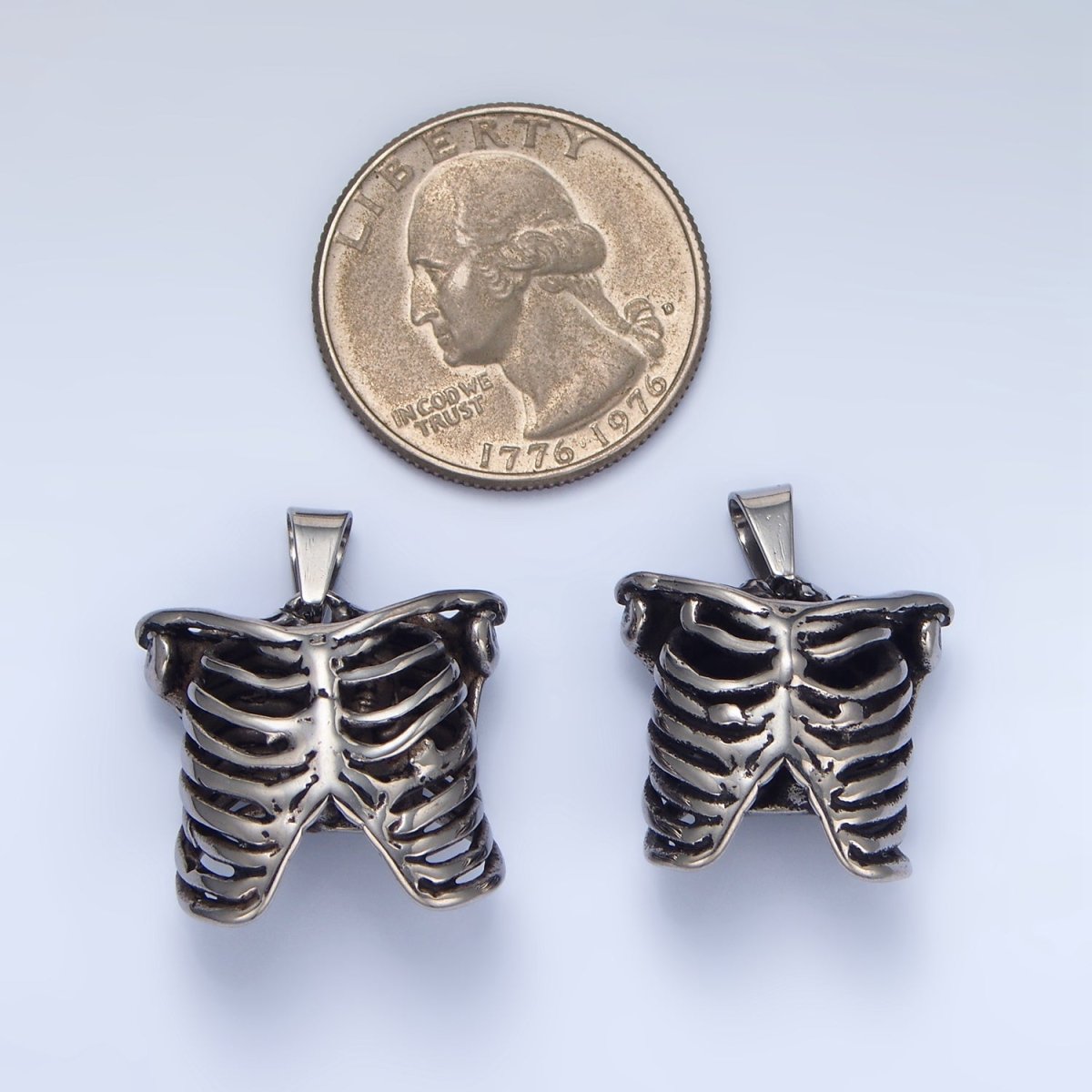 Stainless Steel Multidimensional Women, Men Human Anatomy Skeleton Rib Oxidized Silver Pendant | P1509 P1510