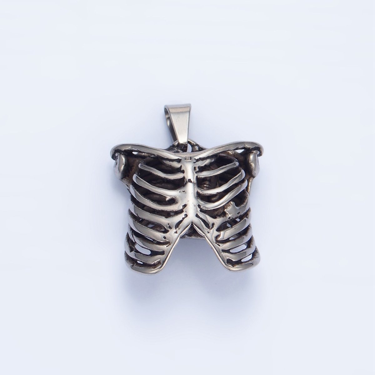 Stainless Steel Multidimensional Women, Men Human Anatomy Skeleton Rib Oxidized Silver Pendant | P1509 P1510