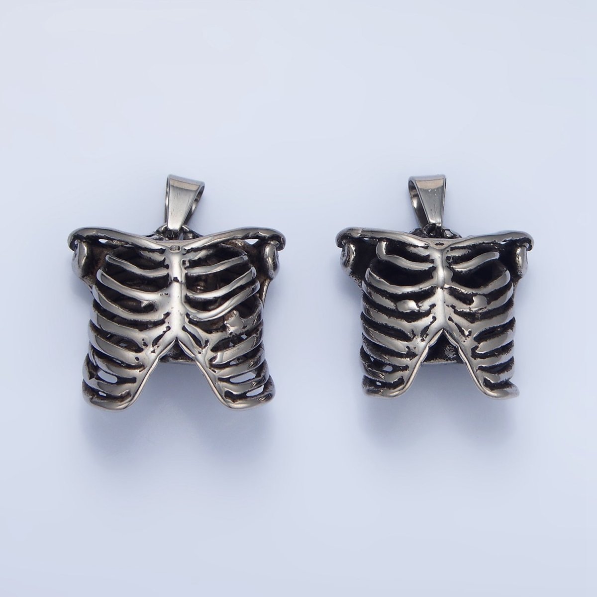 Stainless Steel Multidimensional Women, Men Human Anatomy Skeleton Rib Oxidized Silver Pendant | P1509 P1510