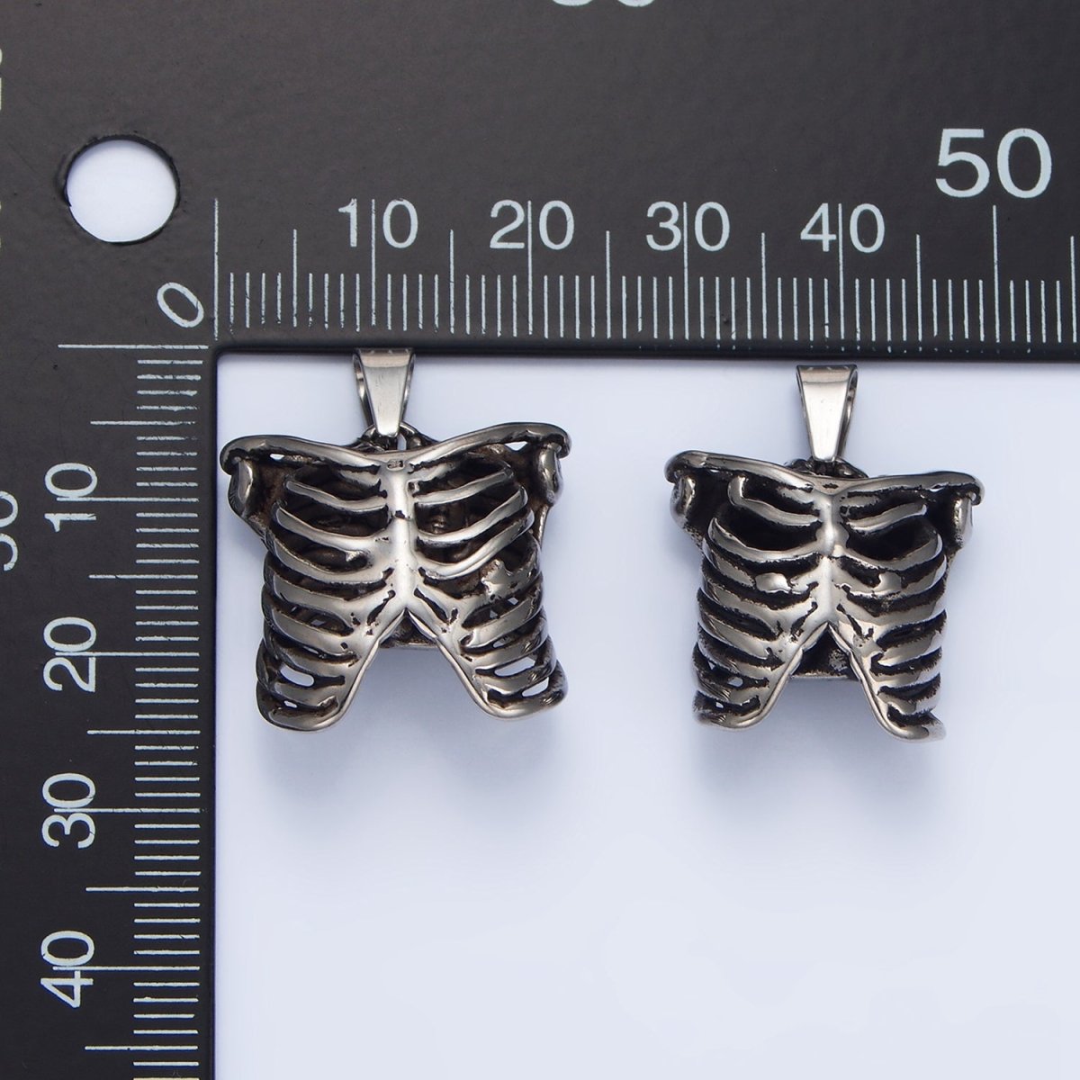Stainless Steel Multidimensional Women, Men Human Anatomy Skeleton Rib Oxidized Silver Pendant | P1509 P1510