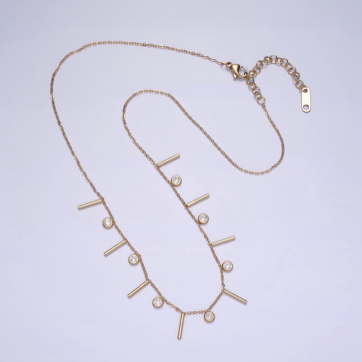 Stainless Steel Multiple Clear Round CZ Bar 18 Inch Cable Layering Chain Necklace | WA-2034 Clearance Pricing