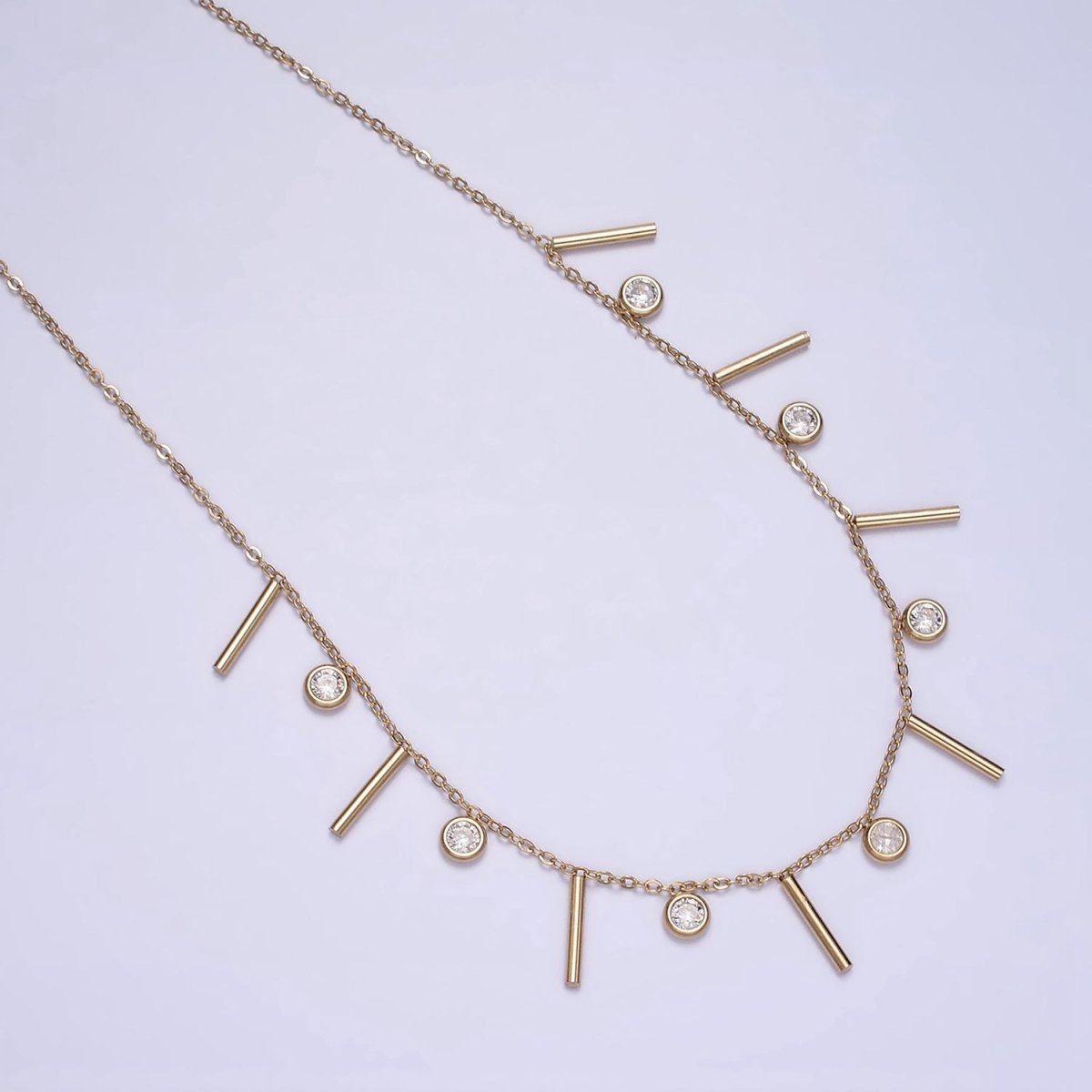Stainless Steel Multiple Clear Round CZ Bar 18 Inch Cable Layering Chain Necklace | WA-2034 Clearance Pricing
