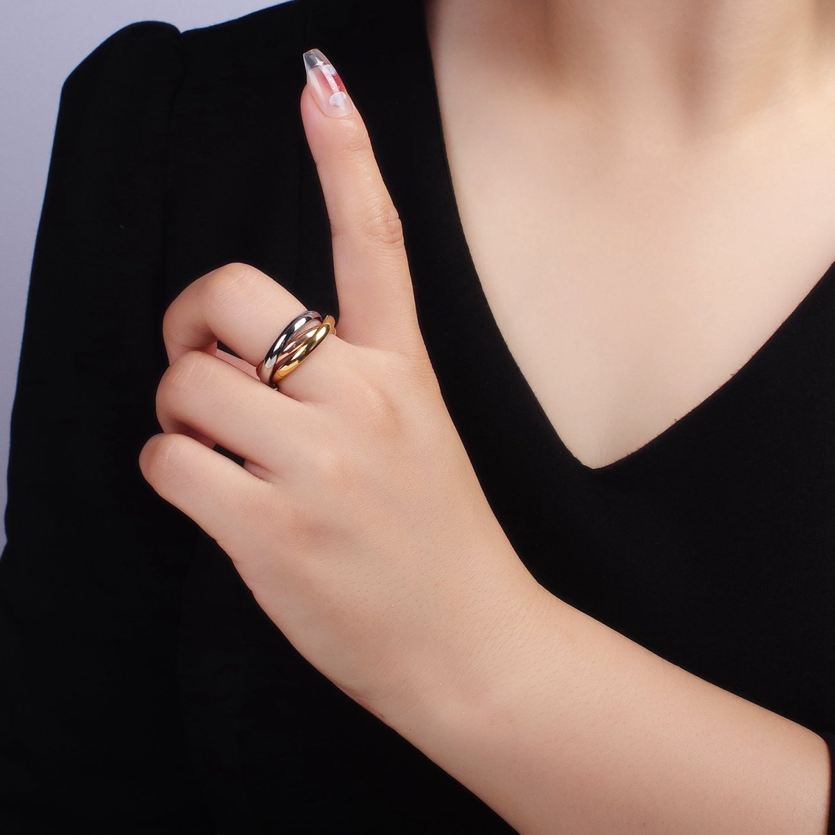 Stainless Steel Multiple Three Mixed Tone Interlock Band Ring | R412 - R414