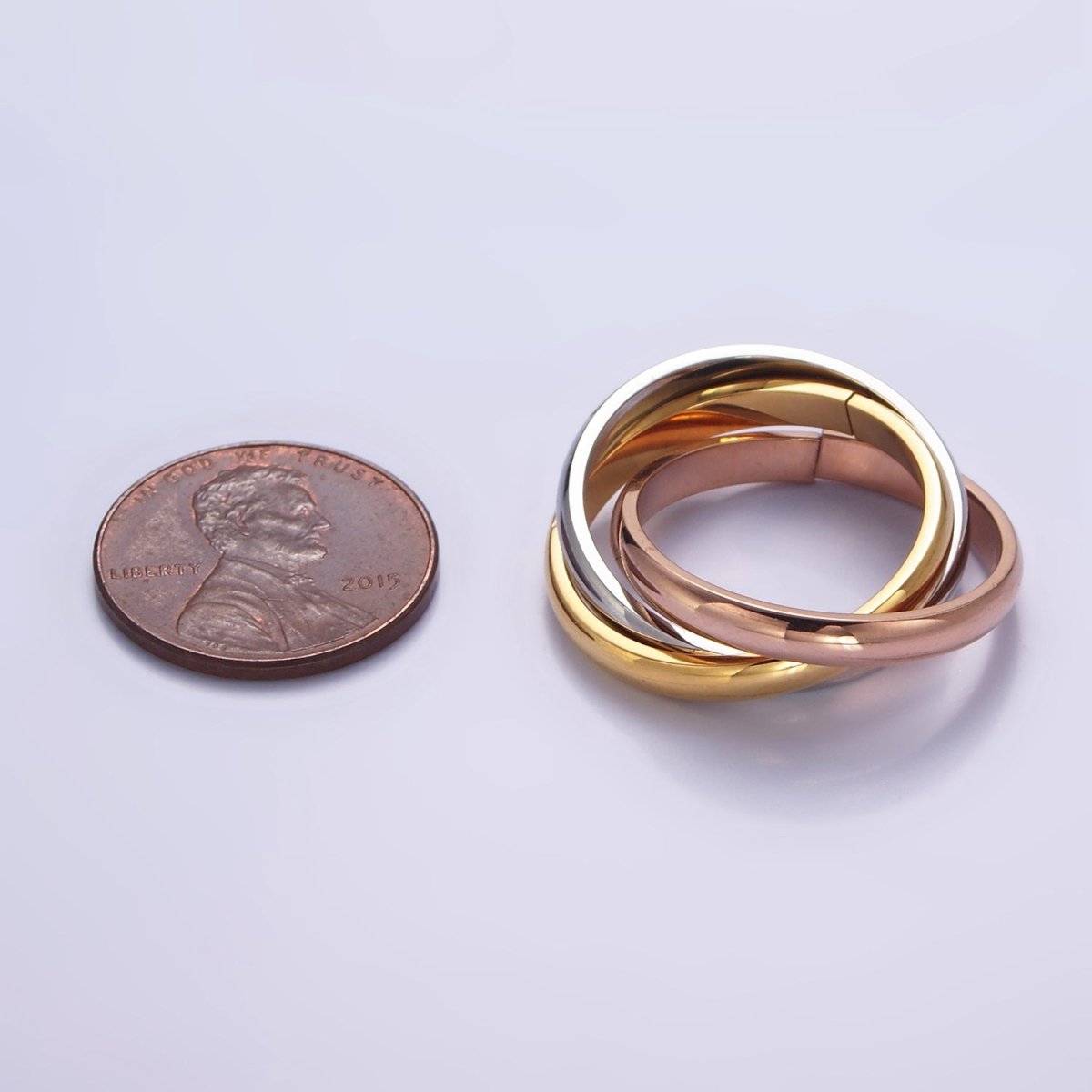 Stainless Steel Multiple Three Mixed Tone Interlock Band Ring | R412 - R414