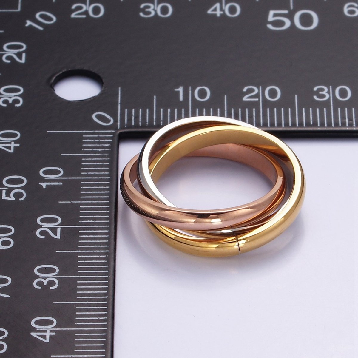 Stainless Steel Multiple Three Mixed Tone Interlock Band Ring | R412 - R414