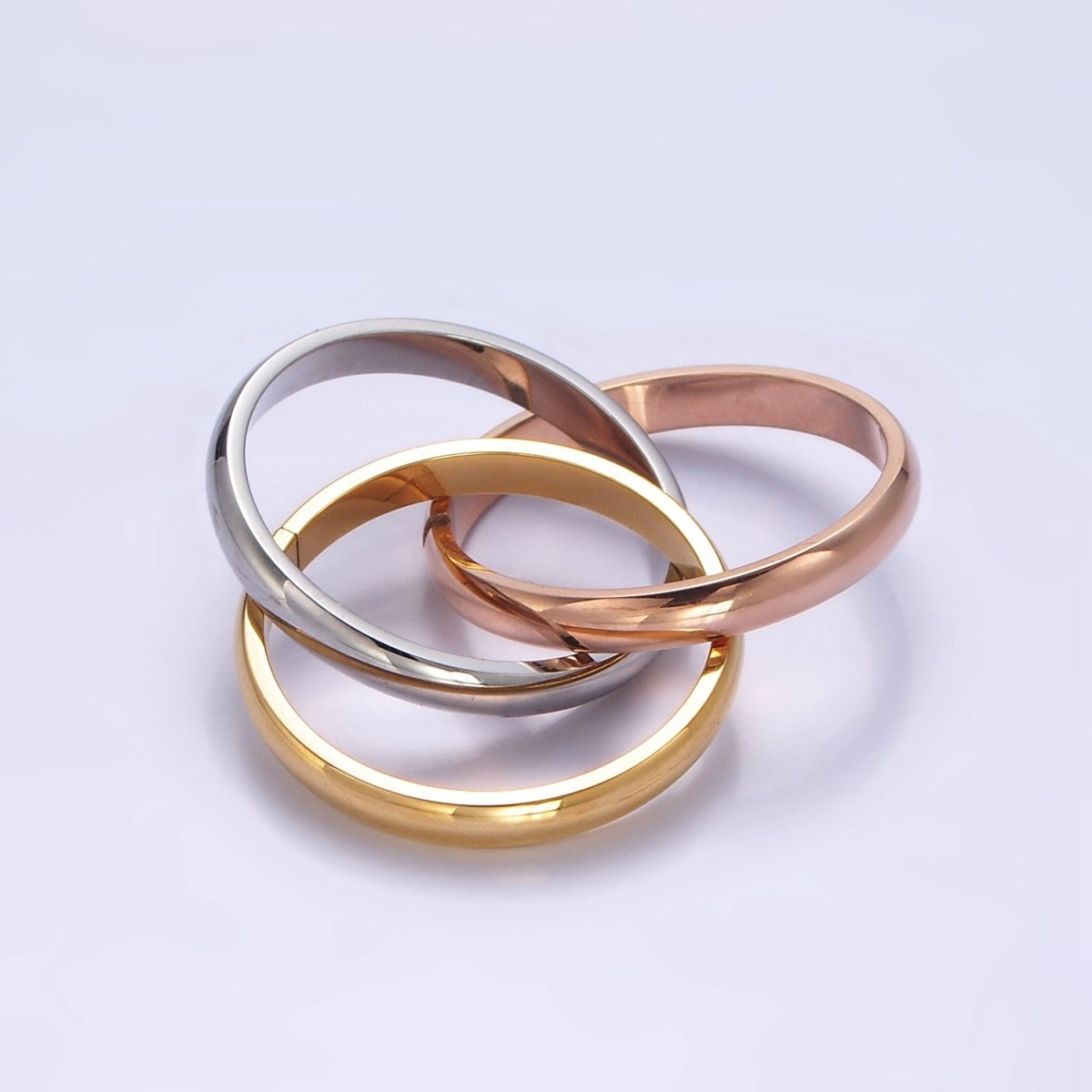 Stainless Steel Multiple Three Mixed Tone Interlock Band Ring | R412 - R414