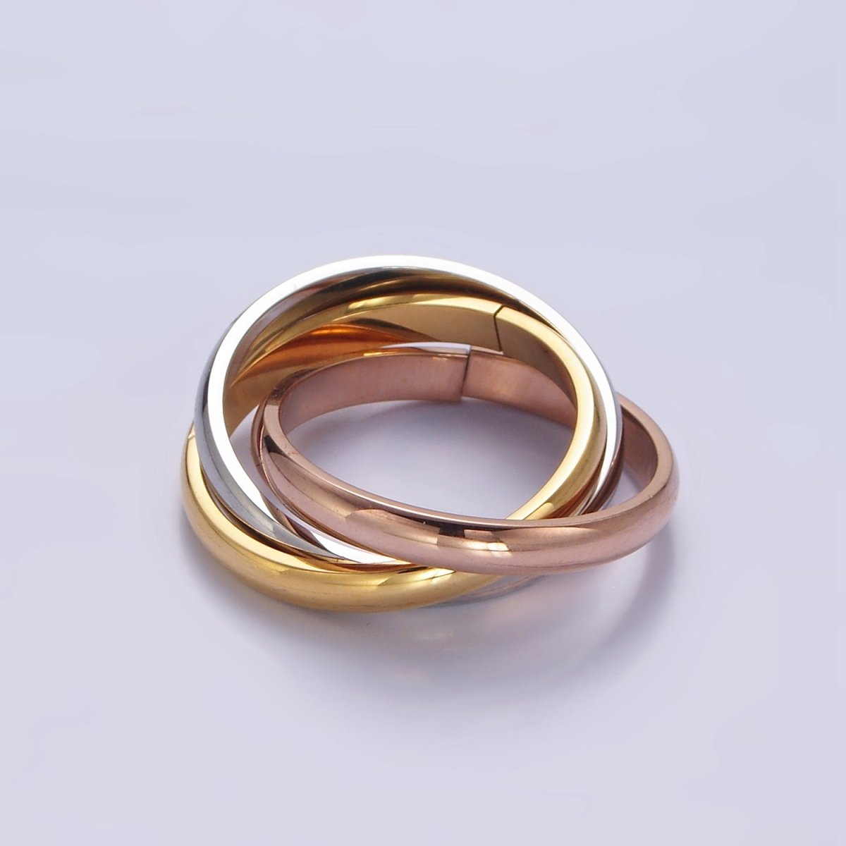 Stainless Steel Multiple Three Mixed Tone Interlock Band Ring | R412 - R414