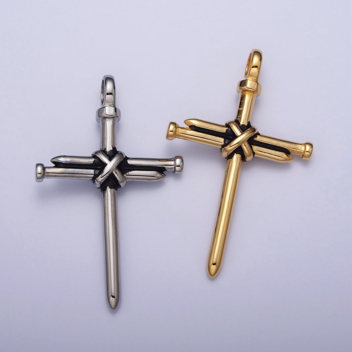 Stainless Steel Nail Tied Cross Pendant in Gold & Silver | P-1098