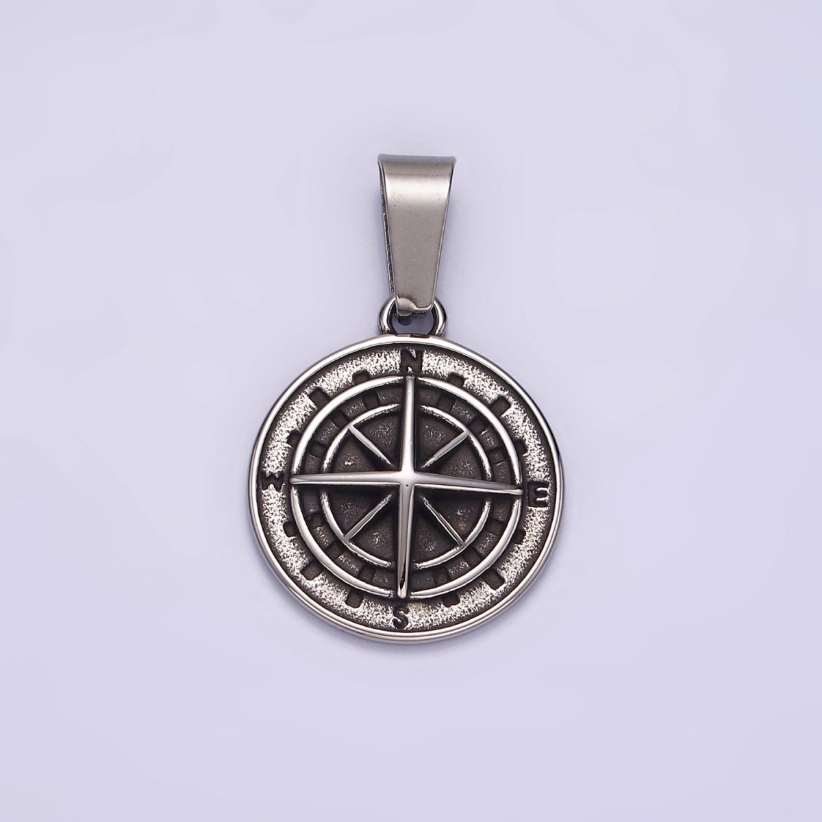 Stainless Steel Nautical Compass Round Medallion Pendant in Silver & Gold | P-762 P-763