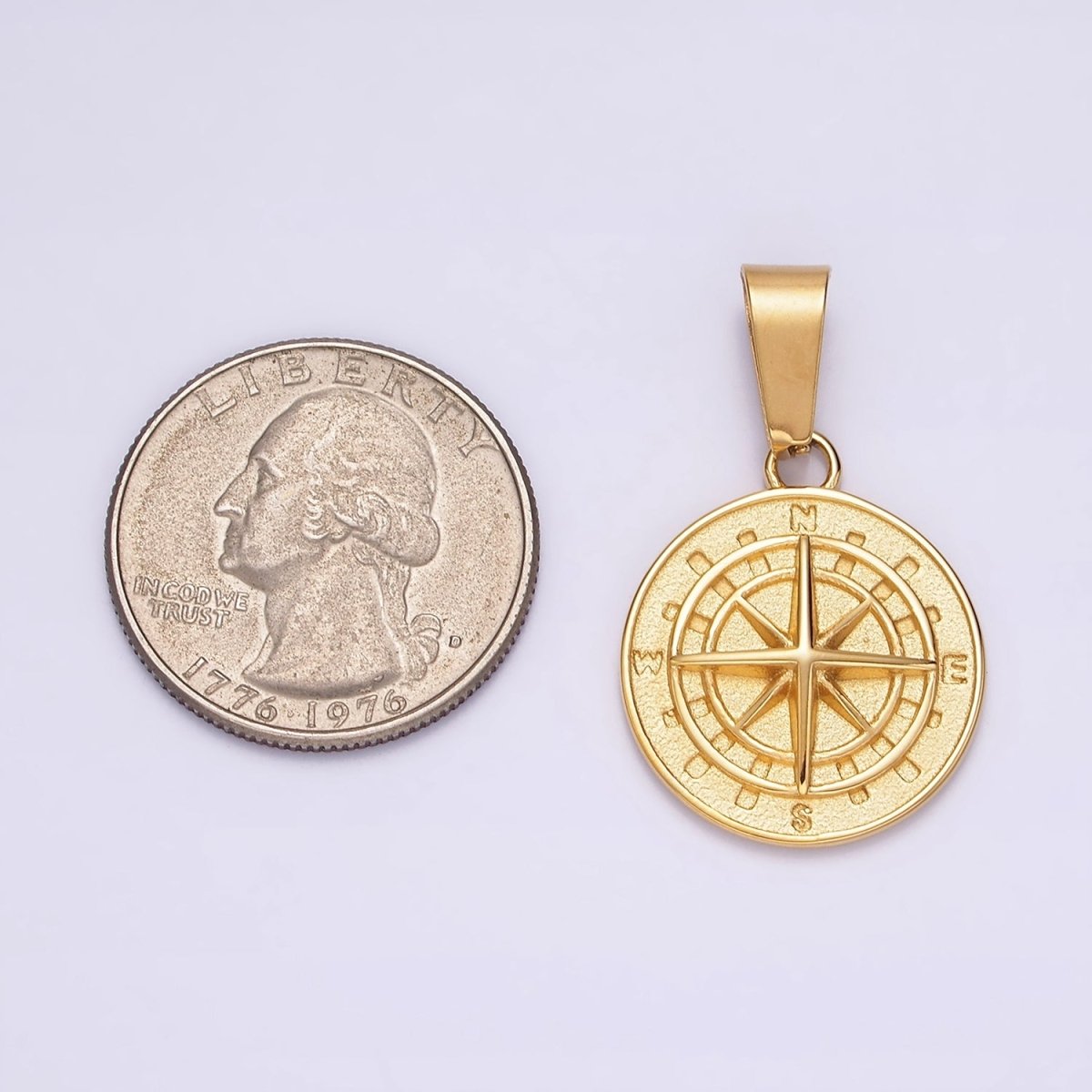 Stainless Steel Nautical Compass Round Medallion Pendant in Silver & Gold | P-762 P-763