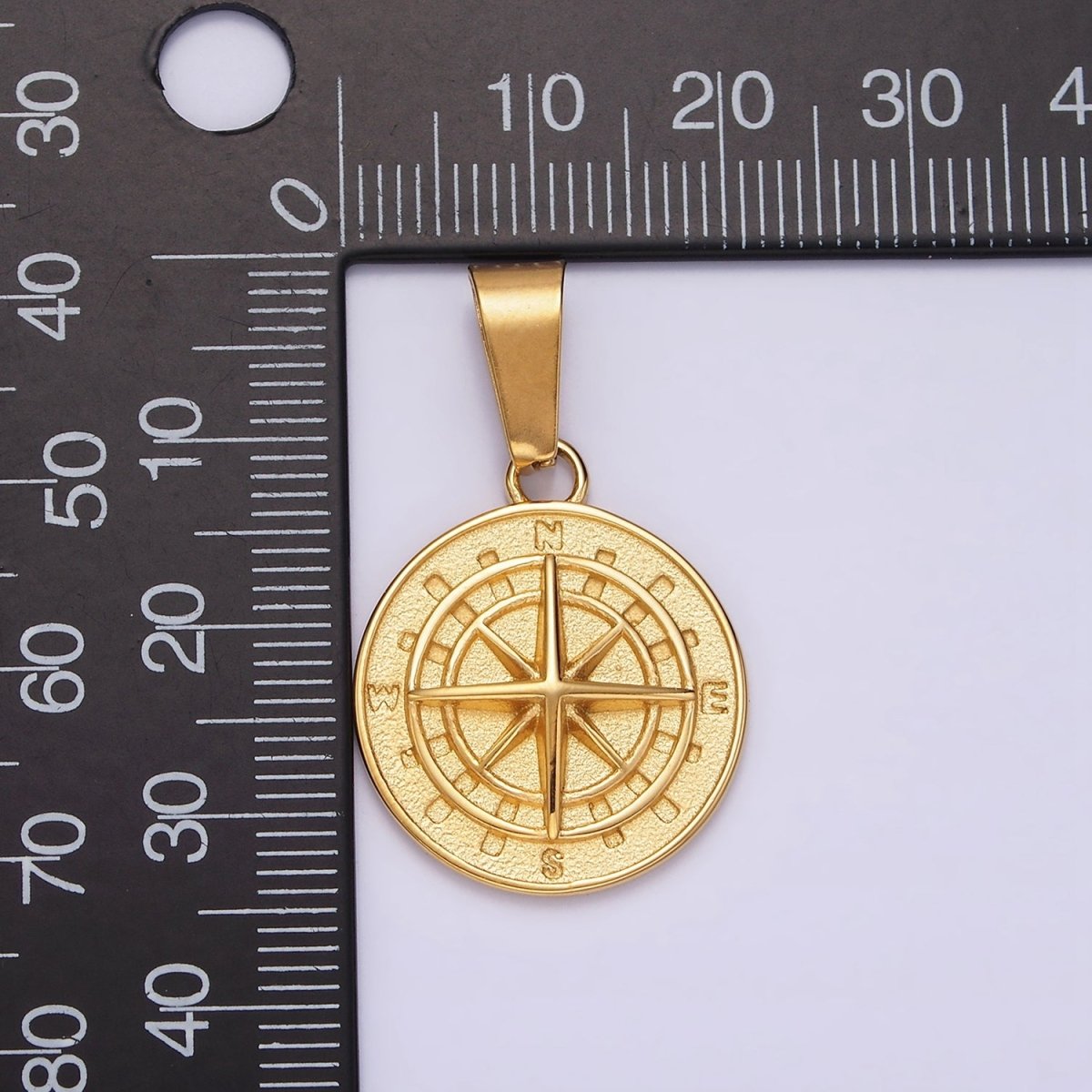 Stainless Steel Nautical Compass Round Medallion Pendant in Silver & Gold | P-762 P-763